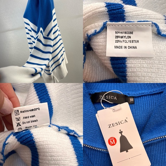 Striped Sweaters Half Zipper Long Sleeve Ribbed Knit Loose Oversized Pullover M - Picture 15 of 17